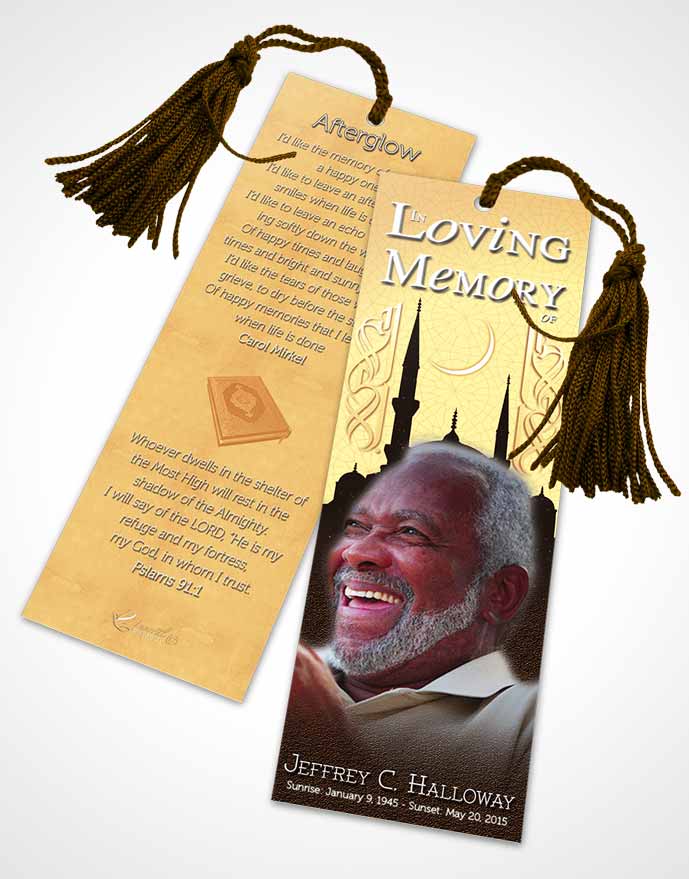 Funeral Bookmark Template Golden Islamic Serenity