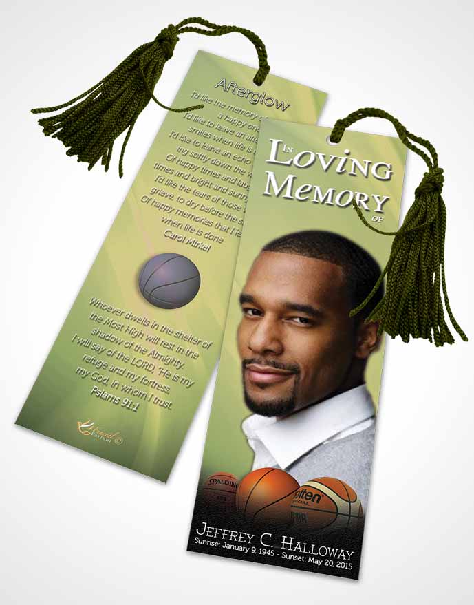 Funeral Bookmark Template Golden Leaf Basketball Lover Dark