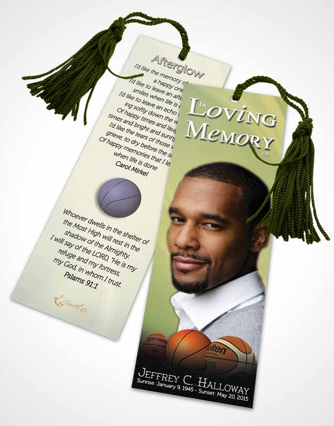 Funeral Bookmark Template Golden Leaf Basketball Lover Light