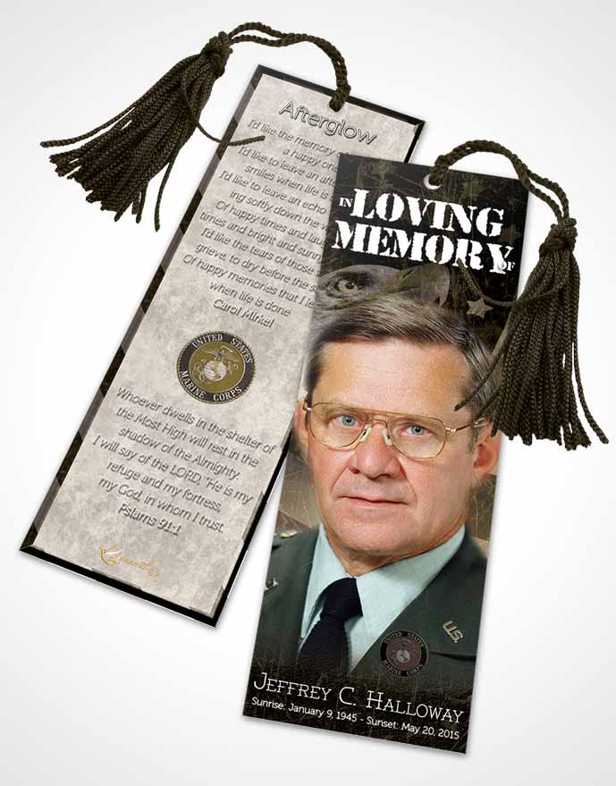 Funeral Bookmark Template Golden Marine Salute