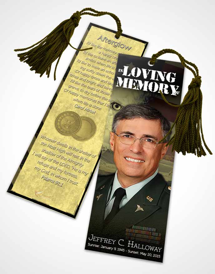 Funeral Bookmark Template Golden Navy Salute