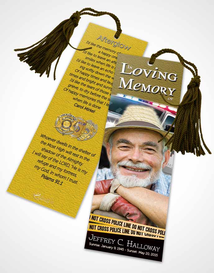 Funeral Bookmark Template Golden Police On Duty