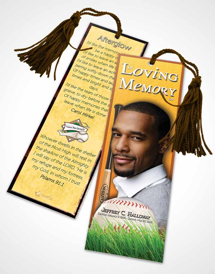 Funeral Bookmark Template Golden Sunrise Baseball Star Dark