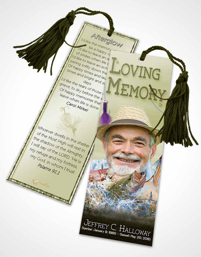 Funeral Bookmark Template Golden Waters Calm Fisherman