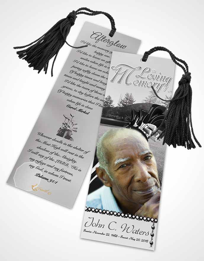 Funeral Bookmark Template Golfing Day Black and White