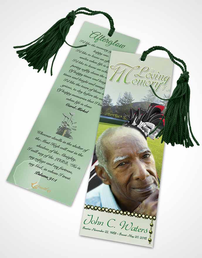 Funeral Bookmark Template Golfing Day Emerald Sky