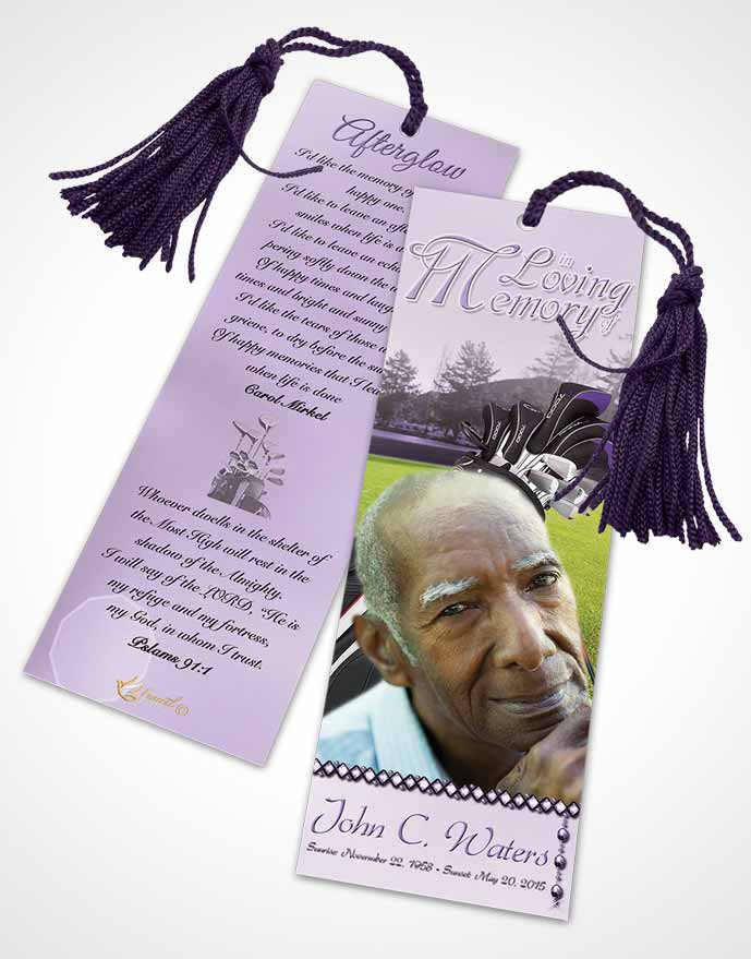 Funeral Bookmark Template Golfing Day Lavender Honor