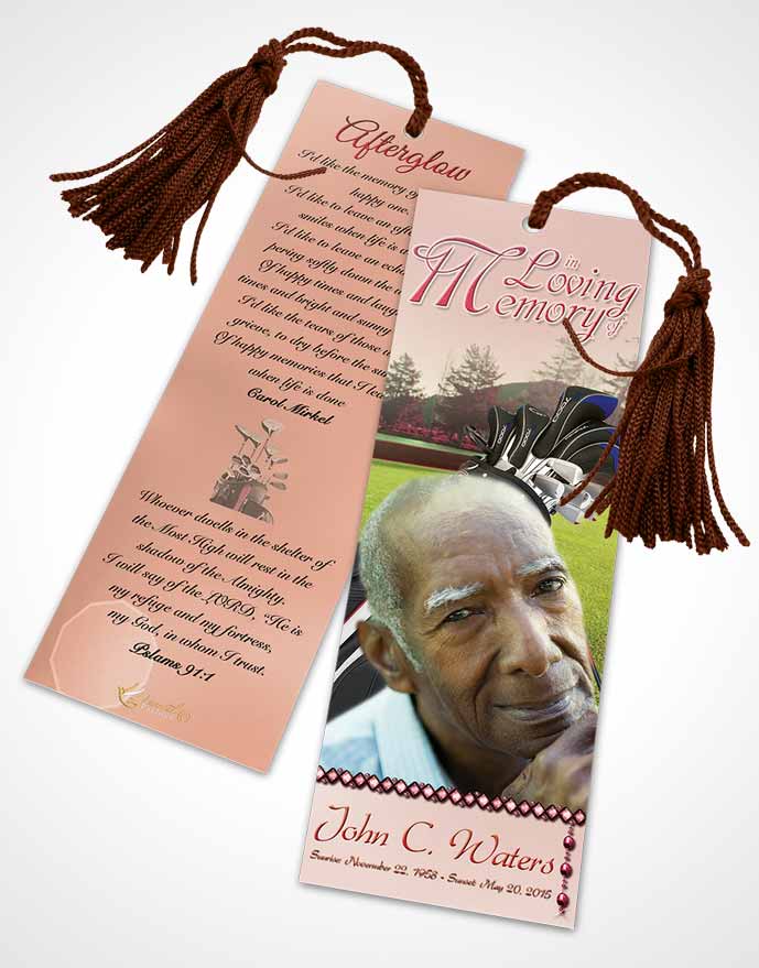 Funeral Bookmark Template Golfing Day Strawberry Dream