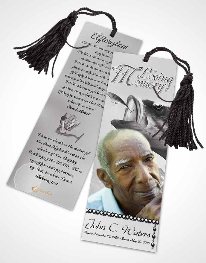 Funeral Bookmark Template Gone Fishing Black and White