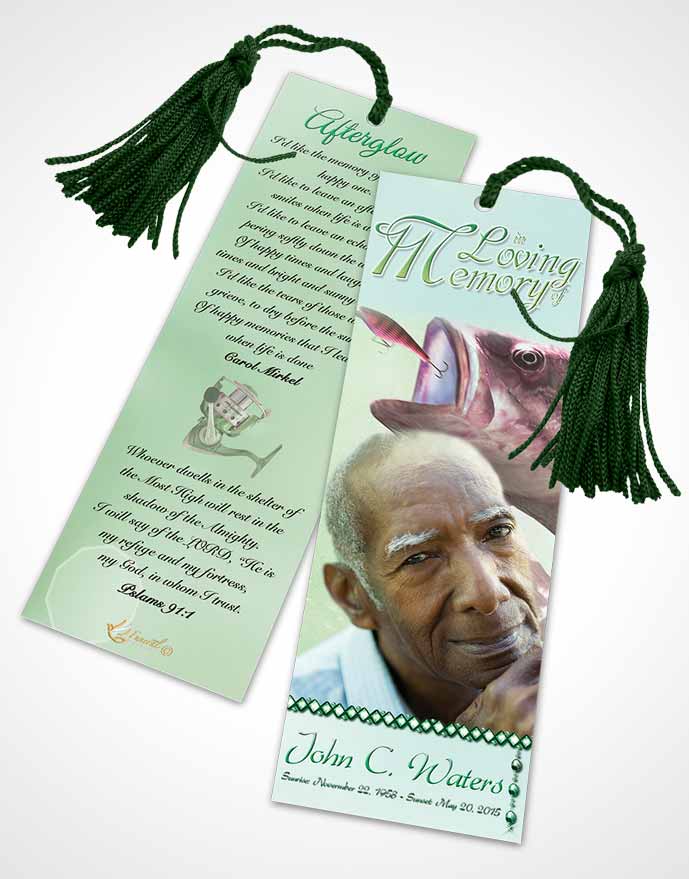 Funeral Bookmark Template Gone Fishing Emerald Waters