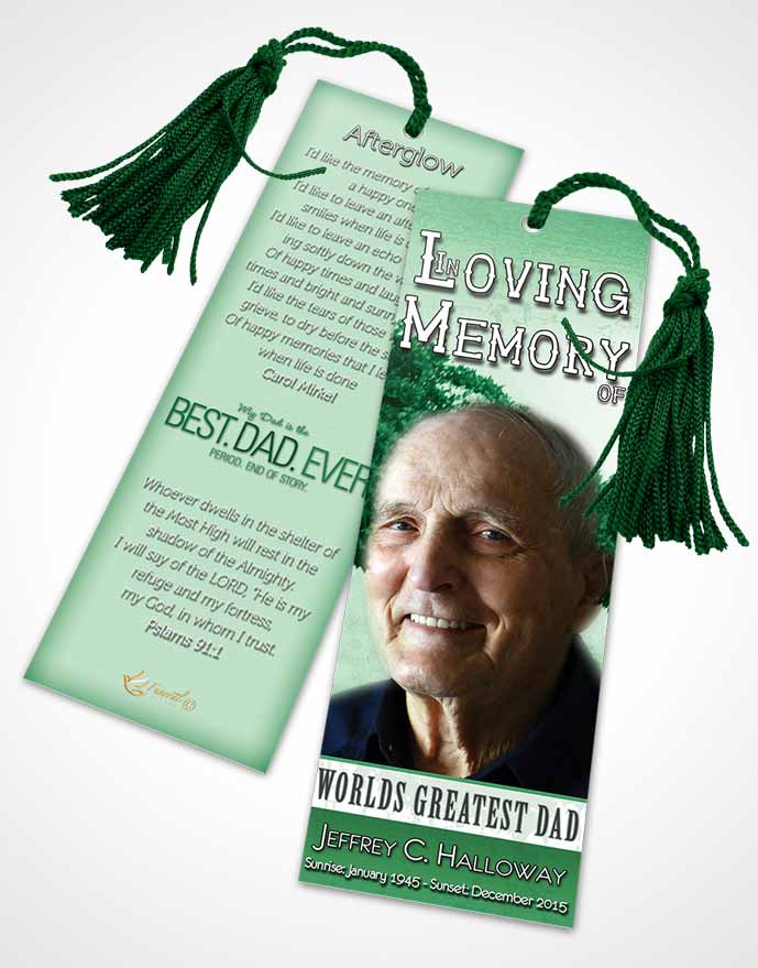 Funeral Bookmark Template Greatest Dad Glowing Emerald