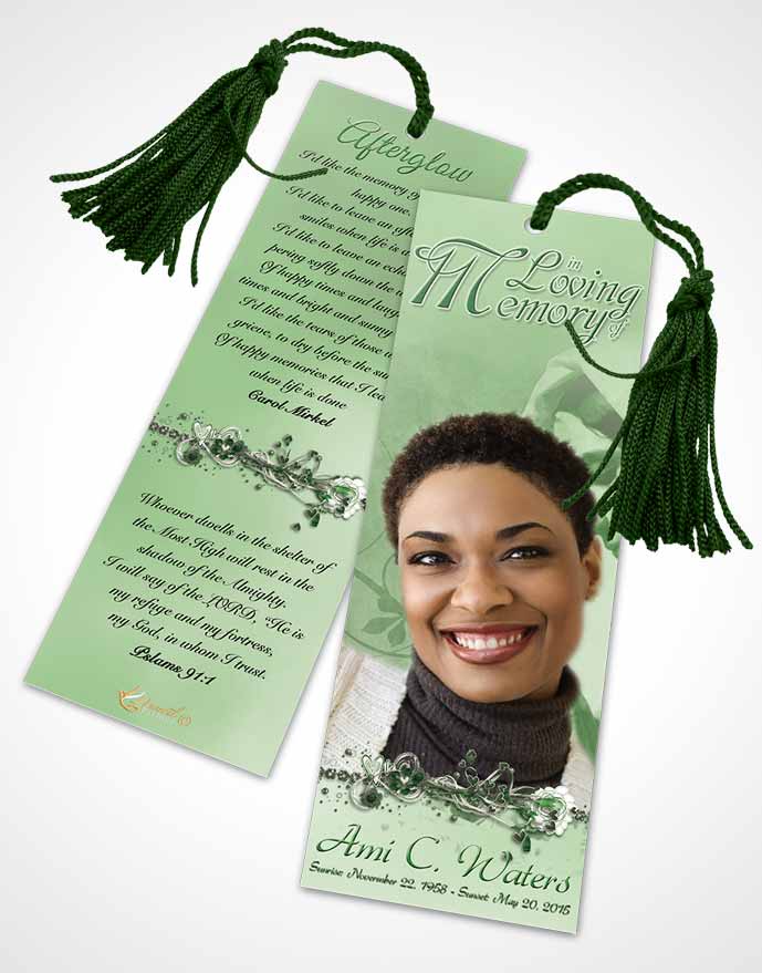 Funeral Bookmark Template Hail Mary Emerald Glow
