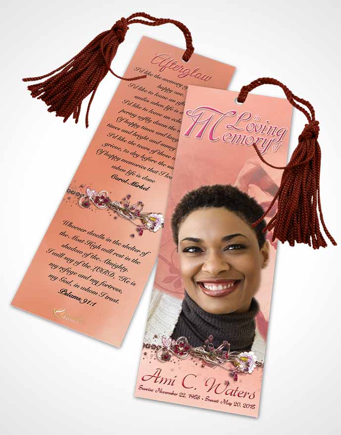 Funeral Bookmark Template Hail Mary Ruby Sunset