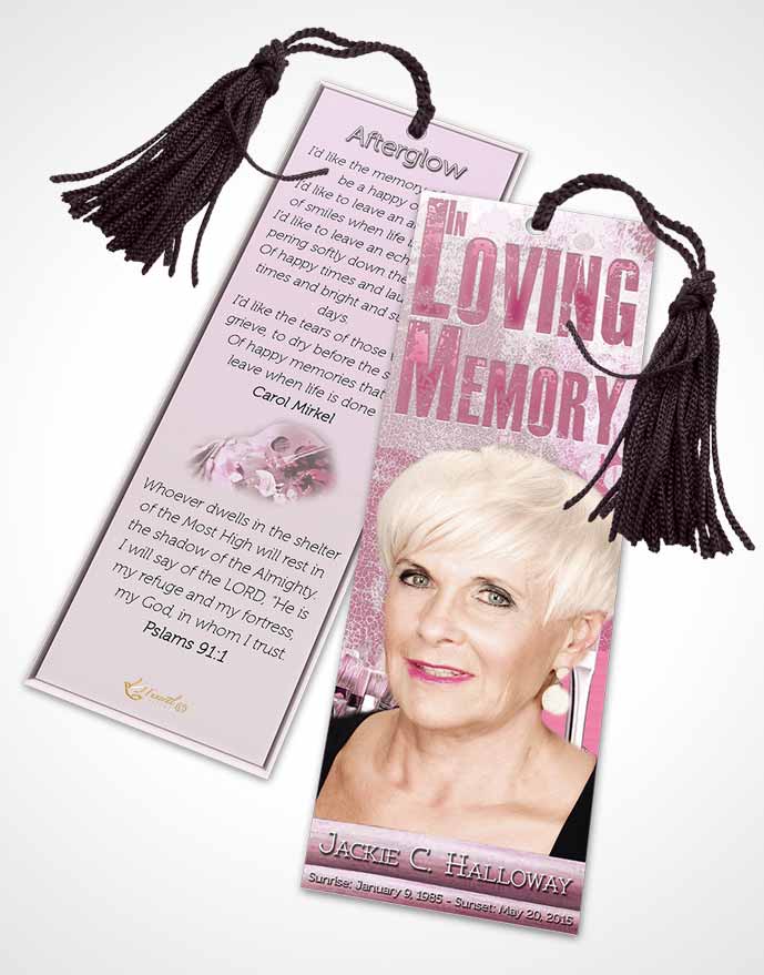 Funeral Bookmark Template Heavenly Pink Painters Paradise