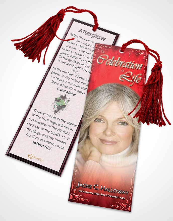Funeral Bookmark Template Heavens Touch Brilliant Ruby