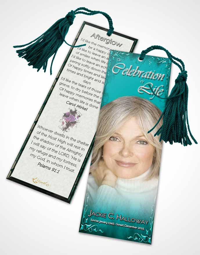 Funeral Bookmark Template Heavens Touch Cyan Beauty