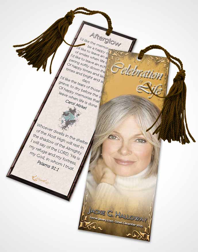 Funeral Bookmark Template Heavens Touch Golden Desire