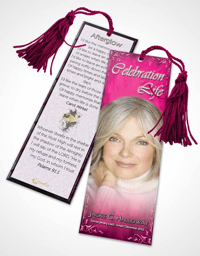Funeral Bookmark Template Heavens Touch Hot Pink