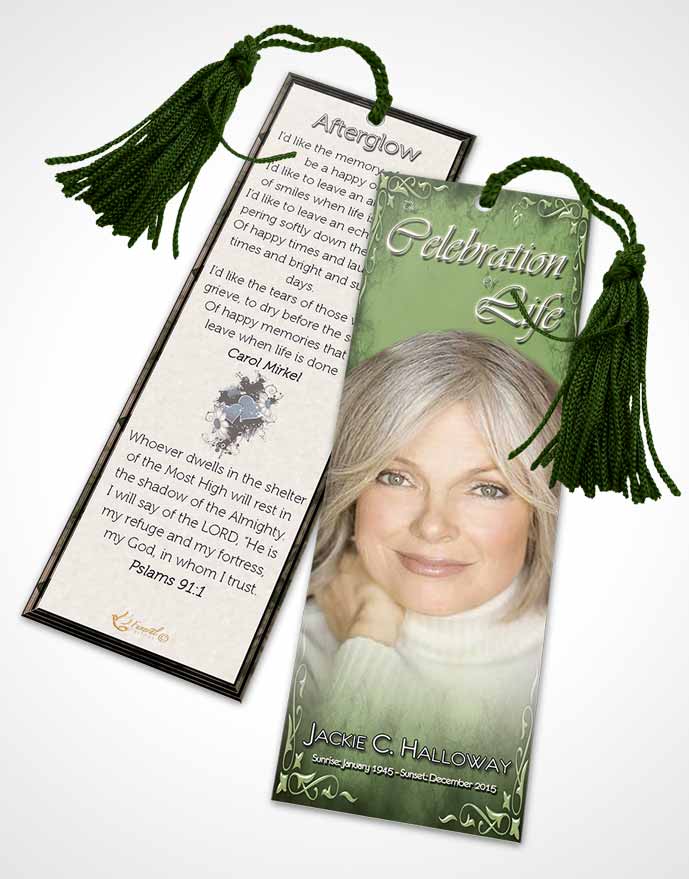 Funeral Bookmark Template Heavens Touch Soft Emerald Mountain
