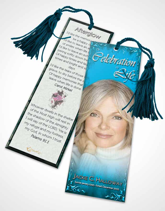 Funeral Bookmark Template Heavens Touch Turquoise Laughter