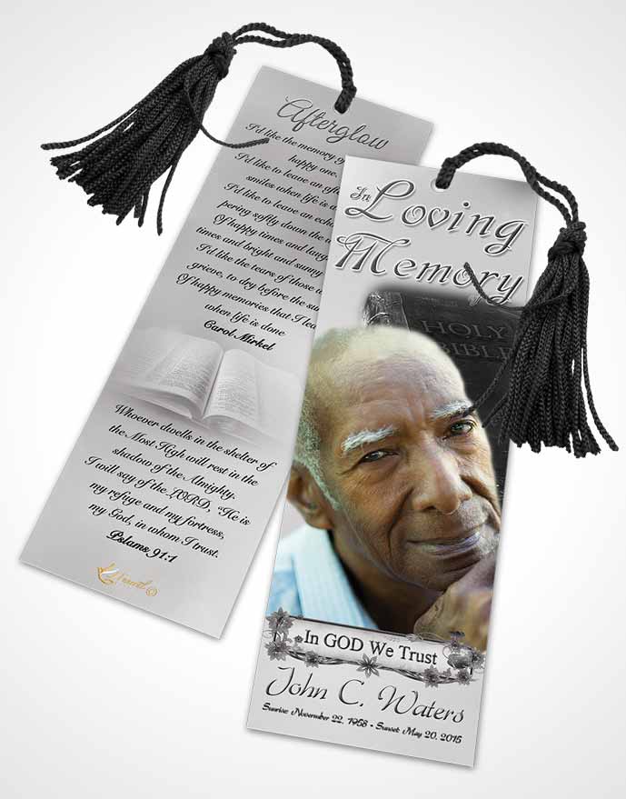 Funeral Bookmark Template Holy Bible Black and White