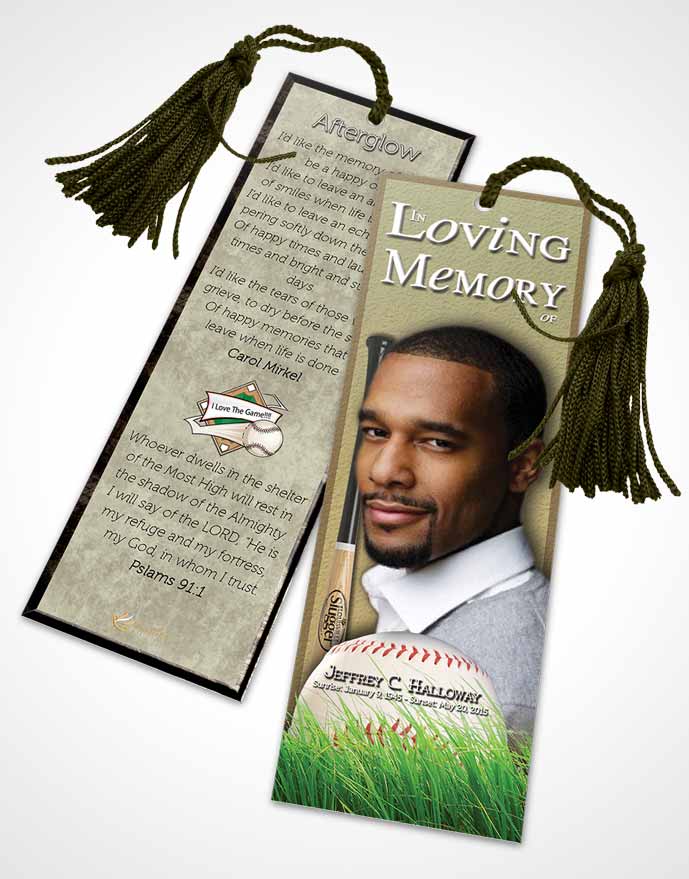 Funeral Bookmark Template Home Run Baseball Star Dark