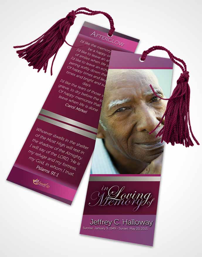 Funeral Bookmark Template Hot Pink Majesty Tranquility Dark