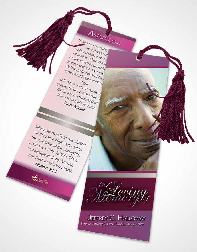 Funeral Bookmark Template Hot Pink Tranquility Light