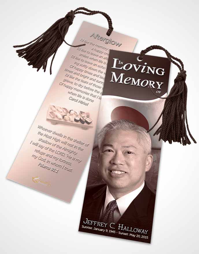 Funeral Bookmark Template Japanese Burgundy Blossoms