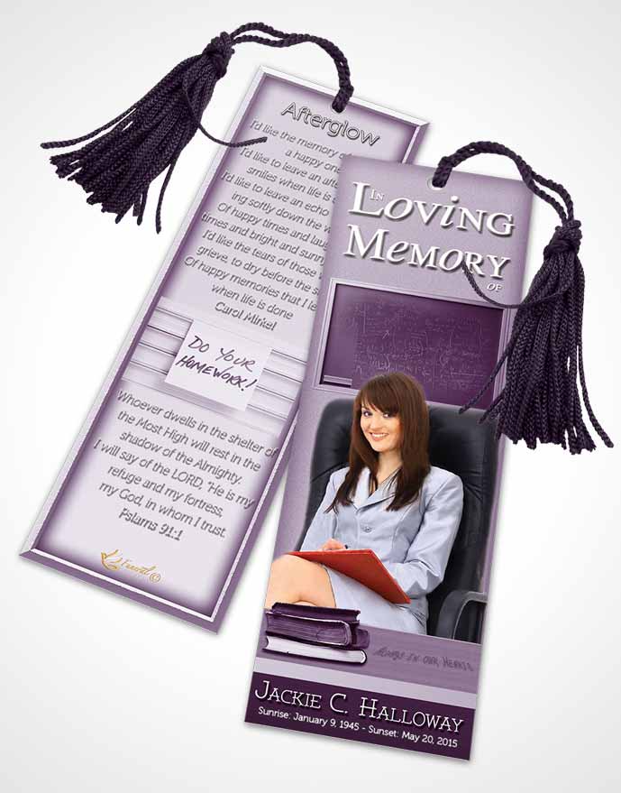 Funeral Bookmark Template Lavender Bliss Teacher Dark