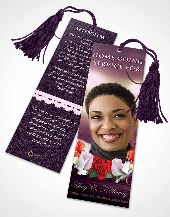 Funeral Bookmark Template Lavender Delightful Doves