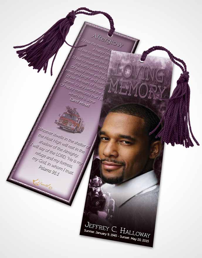 Funeral Bookmark Template Lavender Firefighter