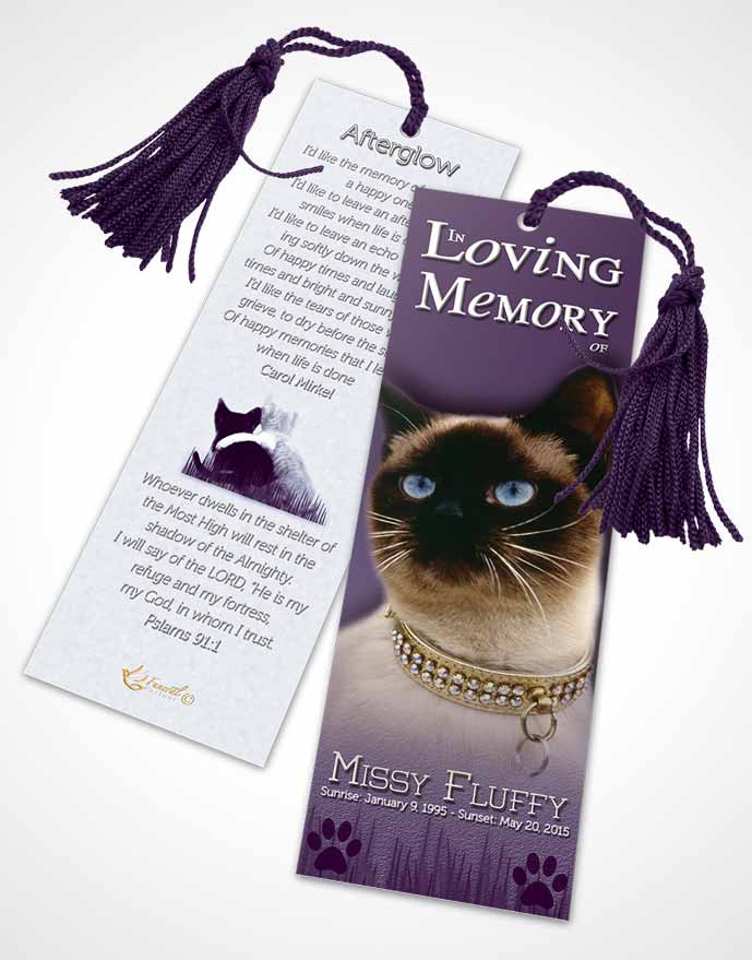 Funeral Bookmark Template Lavender Fluffy Kitty