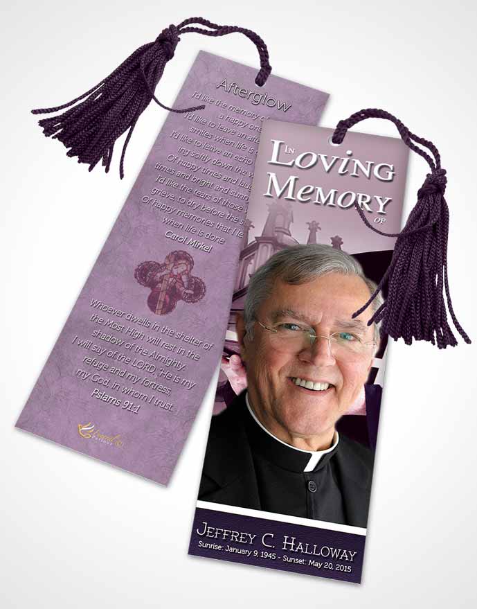 Funeral Bookmark Template Lavender Heavenly Priest