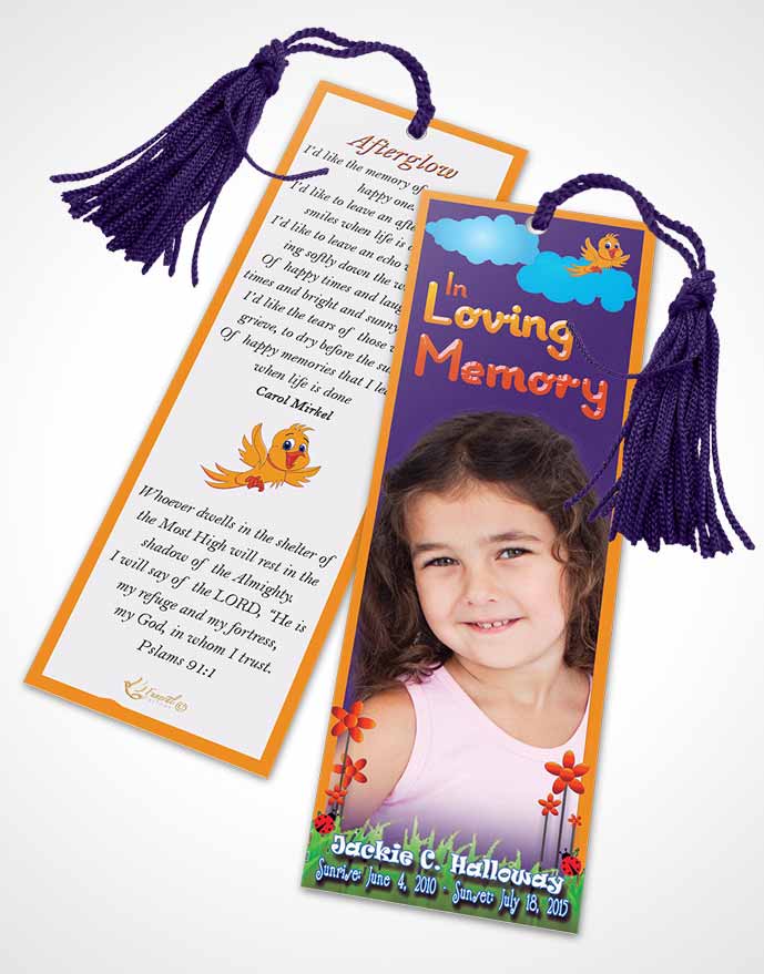Funeral Bookmark Template Lavender Kisses Childs Dream