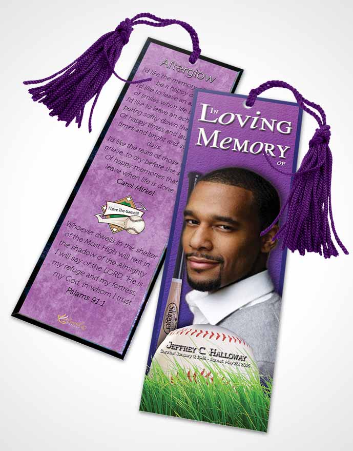Funeral Bookmark Template Lavender Love Baseball Star Dark