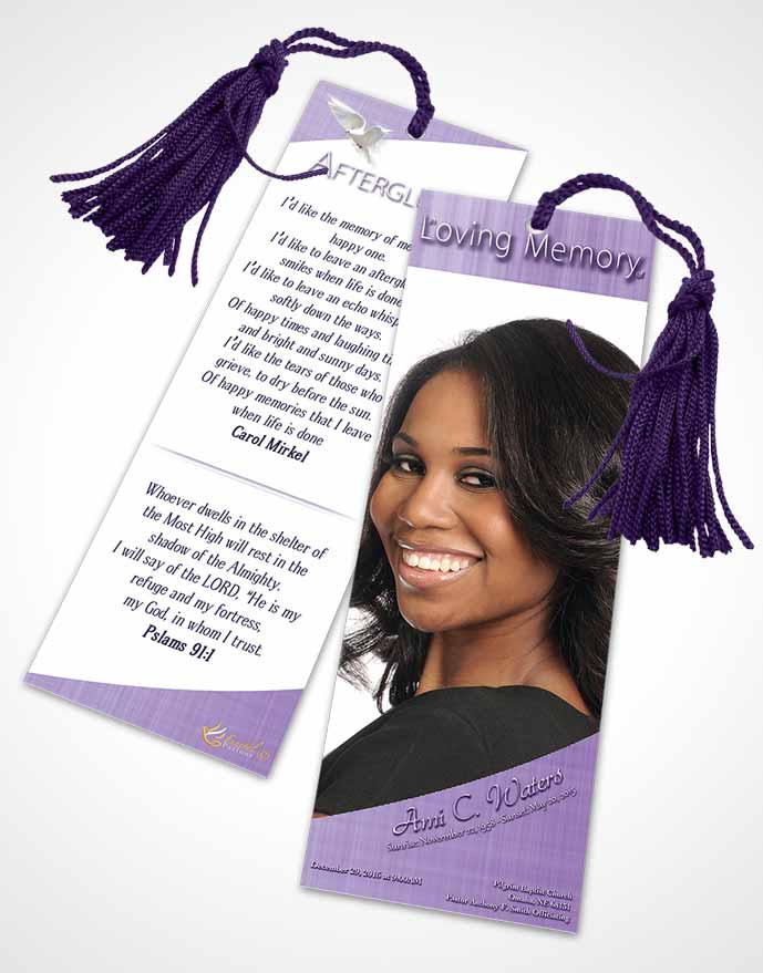 Funeral Bookmark Template Lavender Simplicity