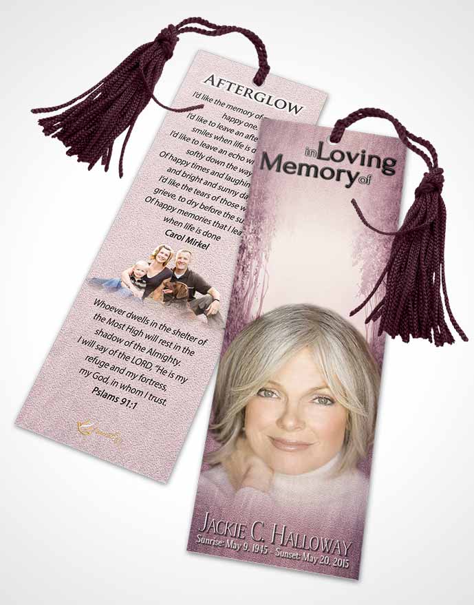 Funeral Bookmark Template Lavender Sunrise Walk in the Woods