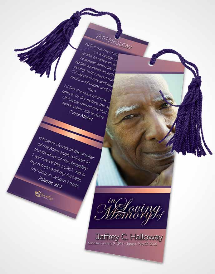 Funeral Bookmark Template Lavender Sunset Tranquility Dark