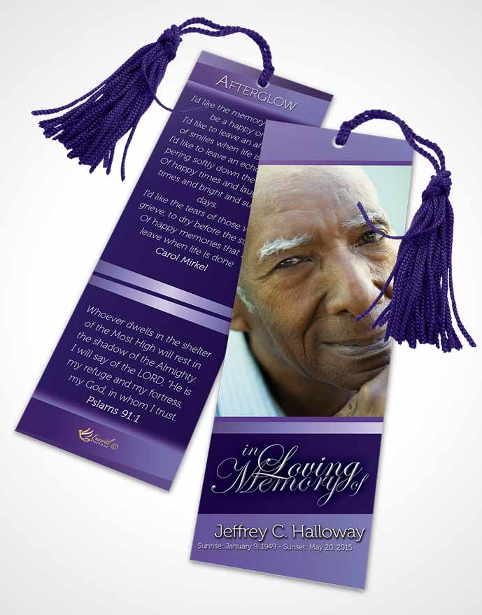 Funeral Bookmark Template Loving Lavender Tranquility Dark