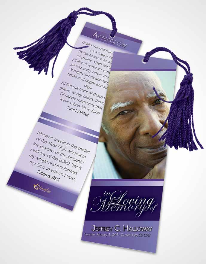 Funeral Bookmark Template Loving Lavender Tranquility Light