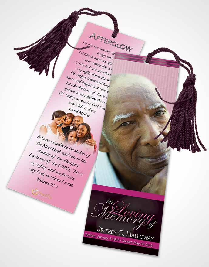 Funeral Bookmark Template Majestic Pink Carnation Light