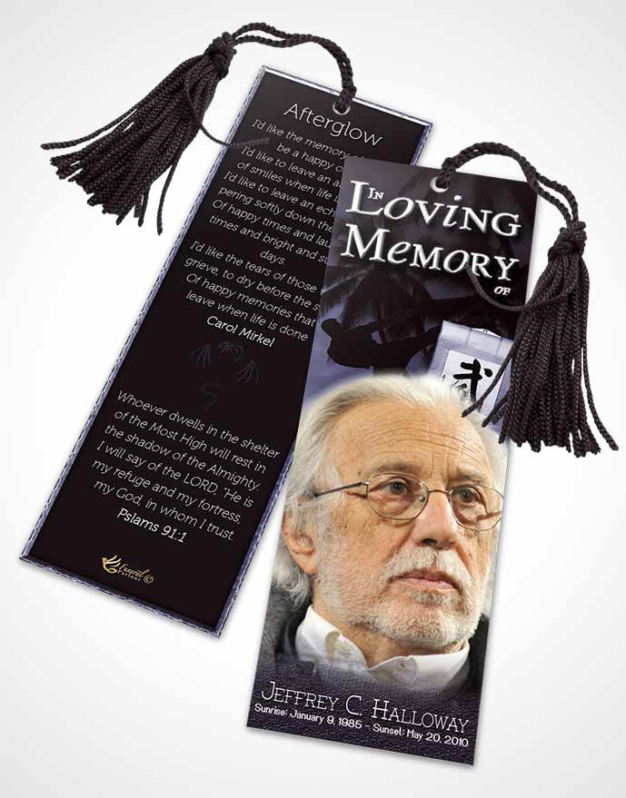 Funeral Bookmark Template Martial Arts Blue Sunset