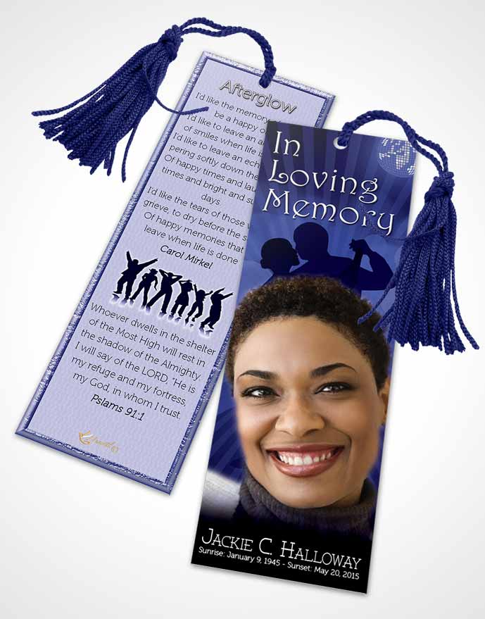 Funeral Bookmark Template Midnight Blues Graceful Dancer Light