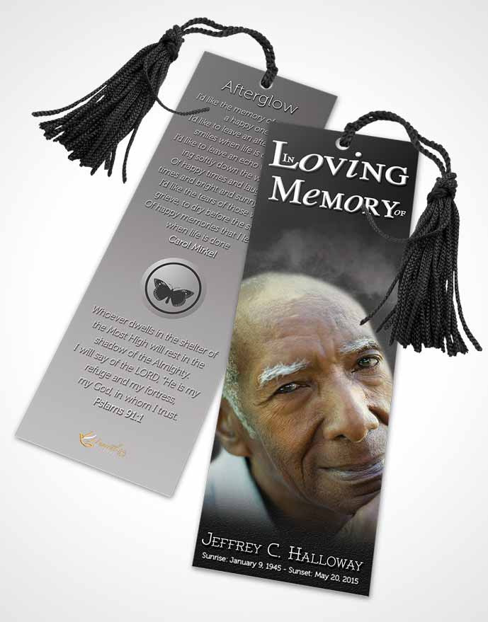 Funeral Bookmark Template Misty Black and White Clouds