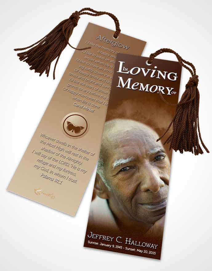 Funeral Bookmark Template Misty Golden Clouds