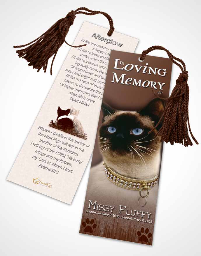 Funeral Bookmark Template Peach Fluffy Kitty