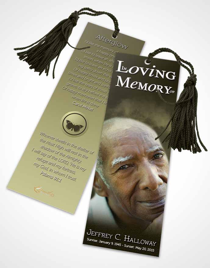 Funeral Bookmark Template Misty Rustic Clouds
