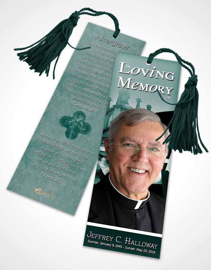 Funeral Bookmark Template Misty Sky Heavenly Priest