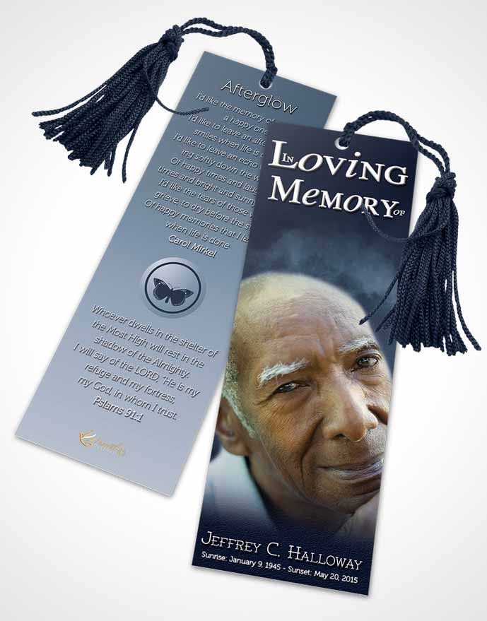 Funeral Bookmark Template Misty Topaz Clouds